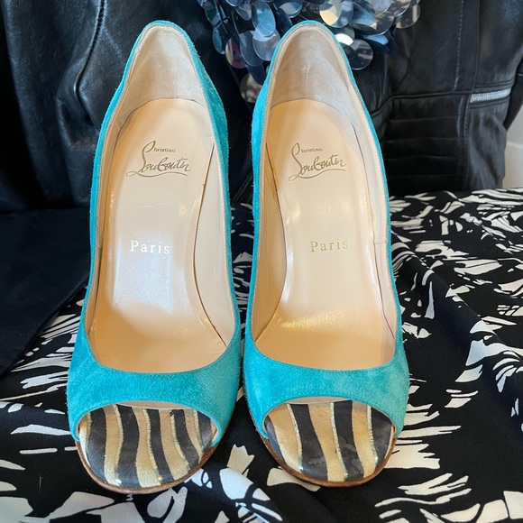 Christian Louboutin Very Prive Suede Wedge 35.5 Vibrant Multicolor - Picture 3 of 9